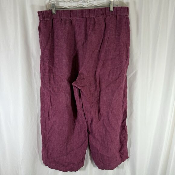 Eileen Fisher Organic Linen Pants Women's Large Purple Pull On Pockets Wide Leg - Picture 6 of 8